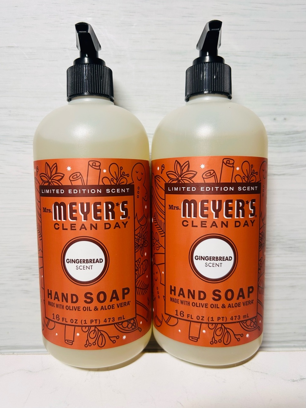 BIG 16 oz Mrs Meyers Gingerbread Hand Soap Set of 2 NEW Limited Edition
